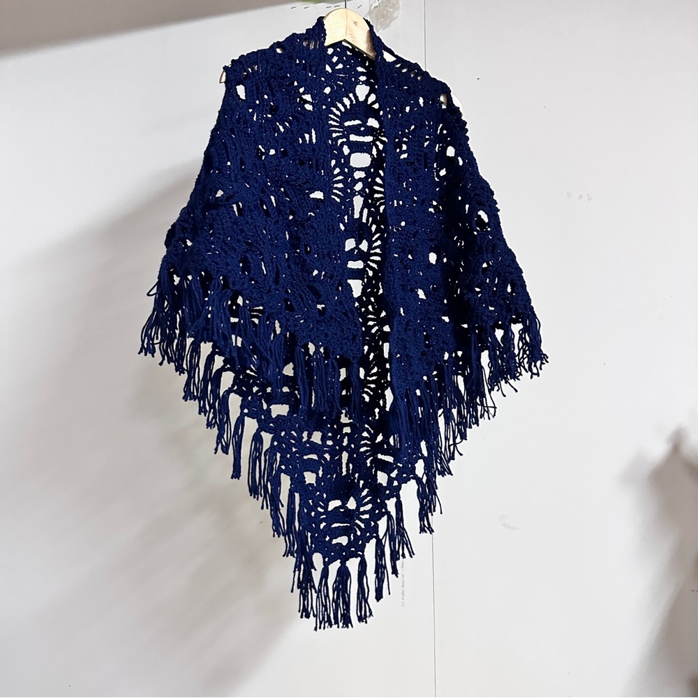Handmade Skull Crochet Shawl Navy Blue - Picture 2 of 7